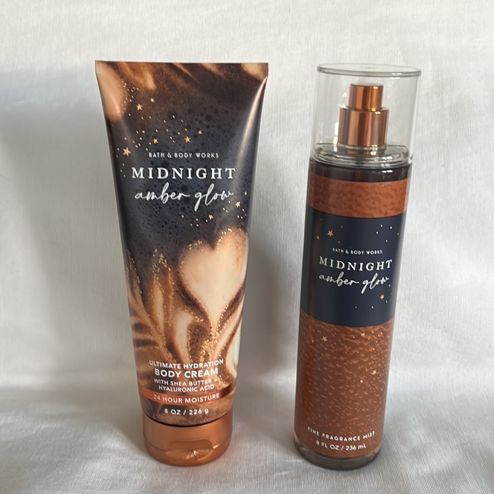 Bath & Body Works-NWT-“Midnight Amber Glow” Mist & Body Cream-Full Size Set